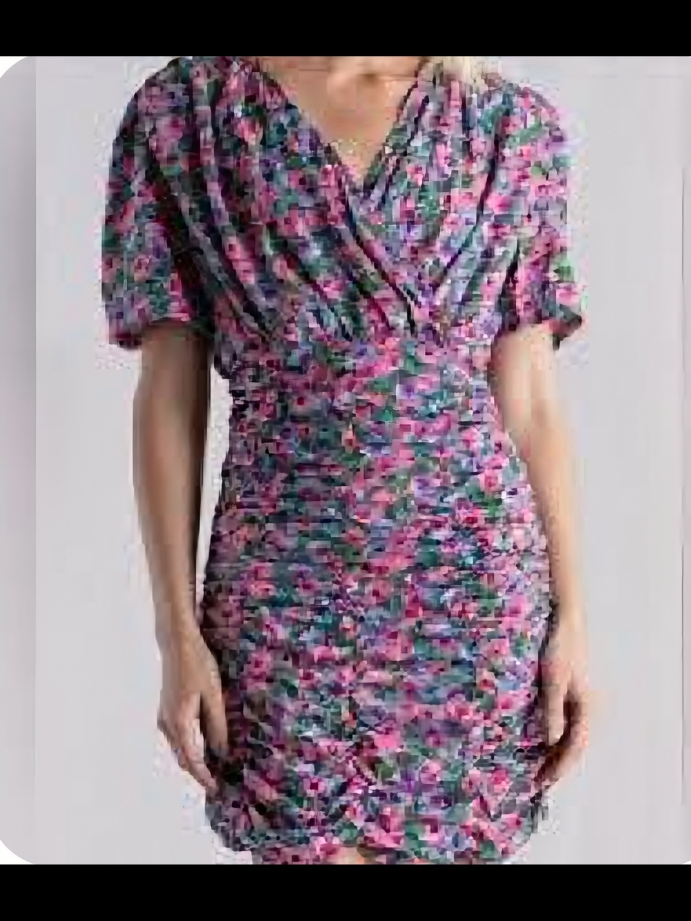 NWT Sz M Lena Pink Multi Floral Ruched Mini Dress, Lined